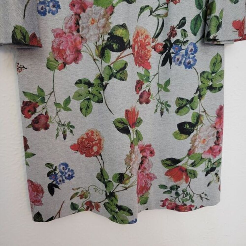 Calvin Klein Dress 12 Gray Floral Bell‎ Sleeves Zip - Picture 3 of 8